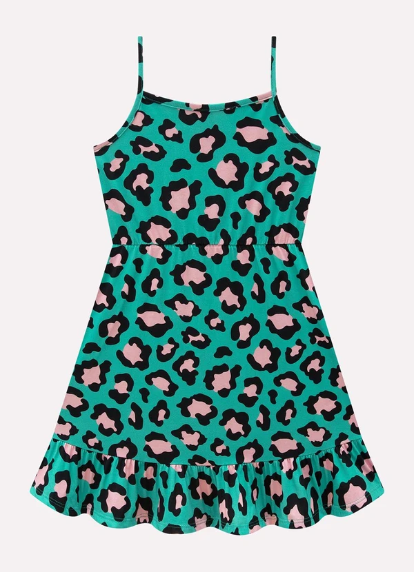 Kyly - Vestido Infantil Menina Animal Print Verde