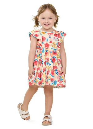 Elian - Vestido Infantil Menina Aquarela Floral Bege - ELIAN