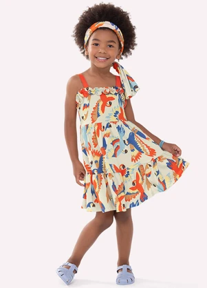 Nanai - Vestido Infantil Menina Araras Bege - NANAI