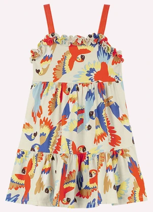 Nanai - Vestido Infantil Menina Araras Bege - NANAI