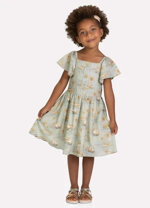 Milon - Vestido Infantil Menina Barcos Verde - MILON