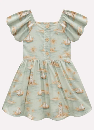 Milon - Vestido Infantil Menina Barcos Verde - MILON
