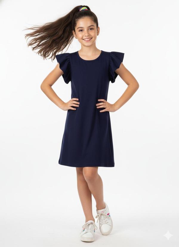 Rosa Azul - Vestido Infantil Menina Básico Iaia Azul Marinho