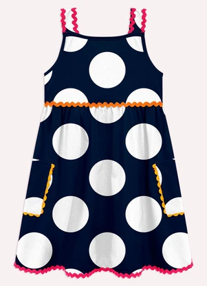 Nanai - Vestido Infantil Menina Bolinhas Azul Marinho - NANAI