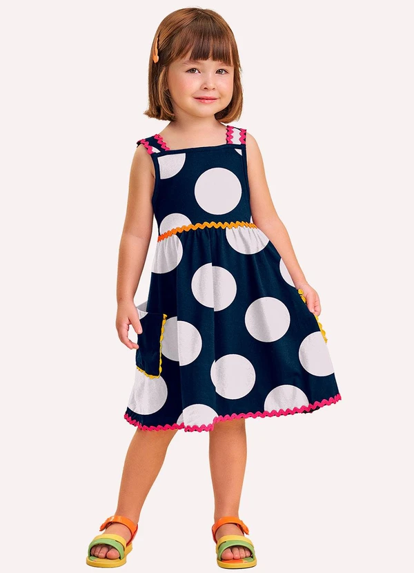 Nanai - Vestido Infantil Menina Bolinhas Azul Marinho