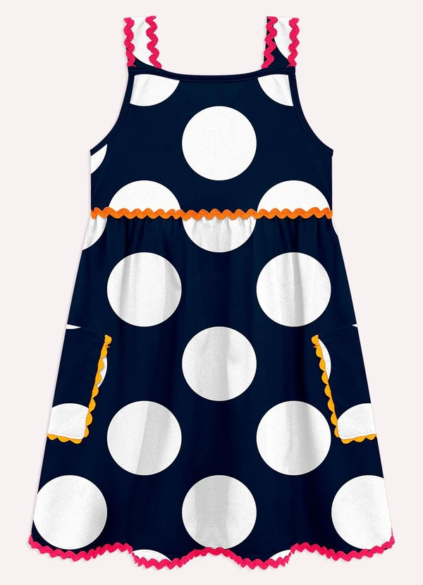 Nanai - Vestido Infantil Menina Bolinhas Azul Marinho 2