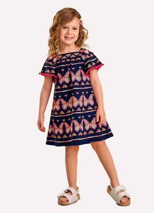 Nanai - Vestido Infantil Menina Borboletas Azul Marinho - NANAI