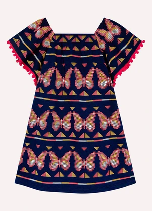 Nanai - Vestido Infantil Menina Borboletas Azul Marinho - NANAI