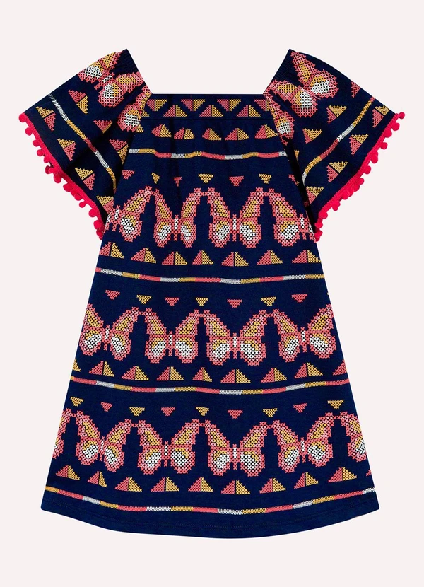 Nanai - Vestido Infantil Menina Borboletas Azul Marinho 2