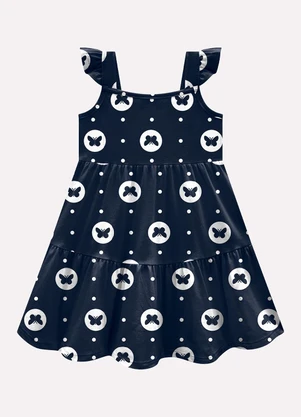 Kyly - Vestido Infantil Menina Borboletas Azul Marinho - KYLY