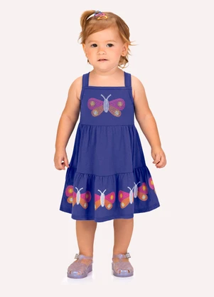 Kyly - Vestido Infantil Menina Borboletas Azul - KYLY