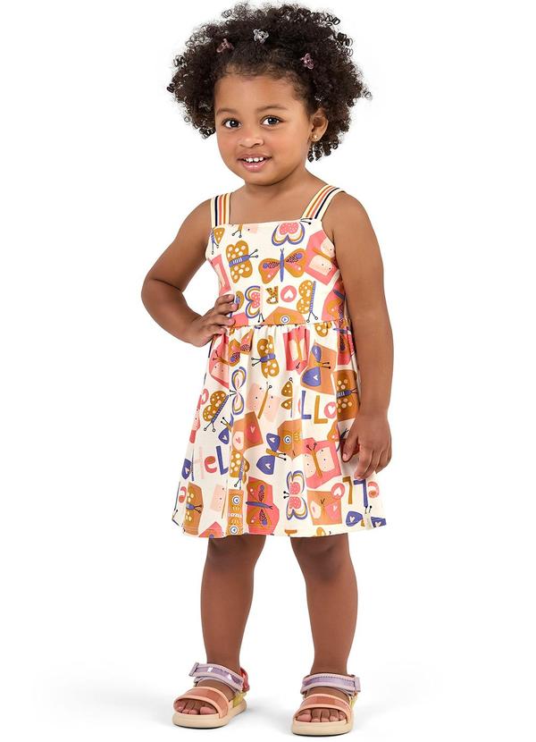 Elian - Vestido Infantil Menina Borboletas Bege
