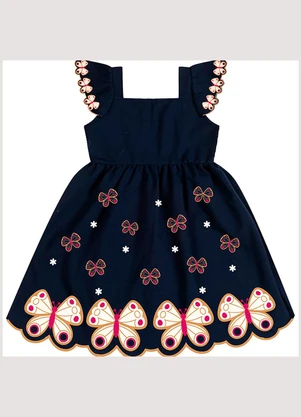 Kyly - Vestido Infantil Menina Borboletas Marinho - KYLY