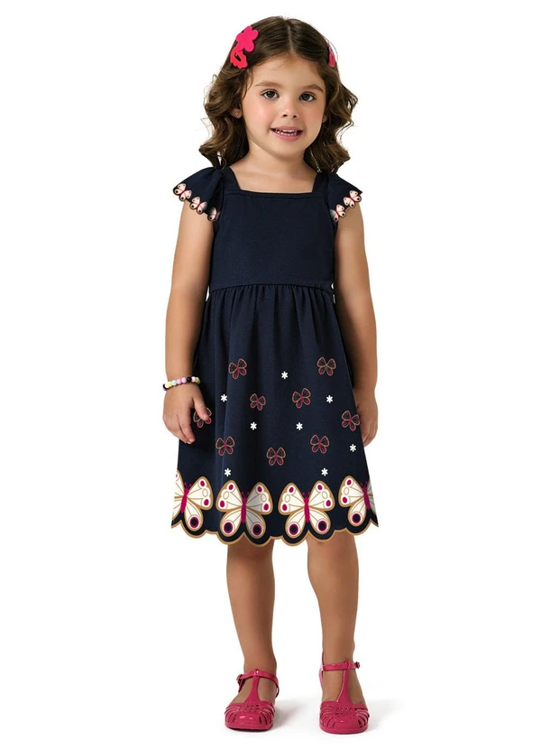 Kyly - Vestido Infantil Menina Borboletas Marinho