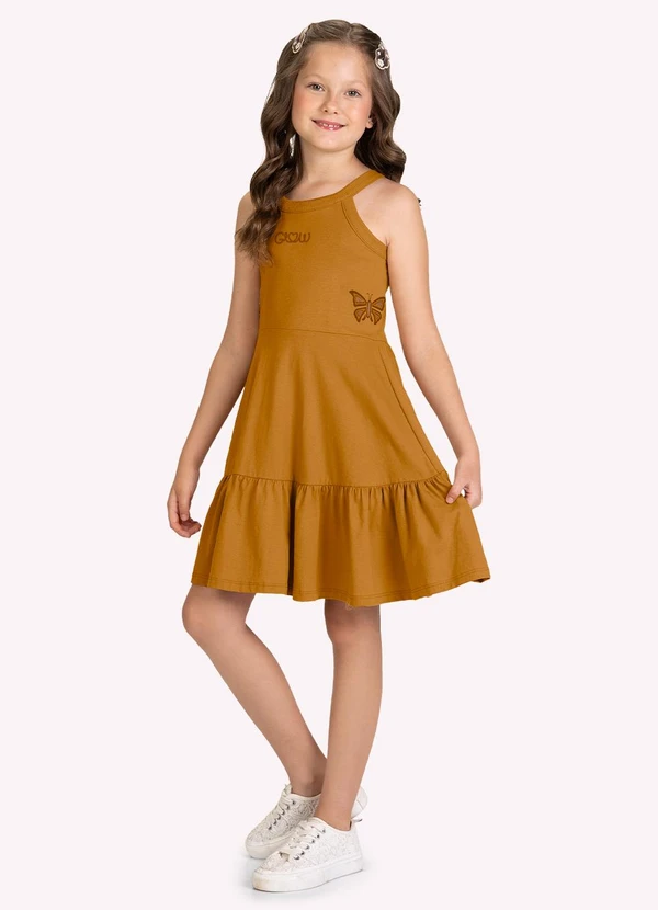 Kyly - Vestido Infantil Menina Borboletas Marrom