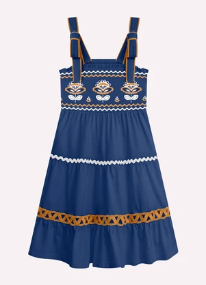 Nanai - Vestido Infantil Menina Bordado Azul - NANAI