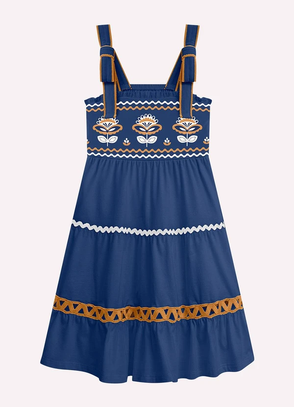 Nanai - Vestido Infantil Menina Bordado Azul