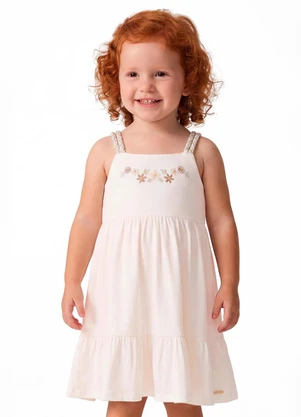 Colorittá - Vestido Infantil Menina Bordado Flor Bege - COLORITTÁ