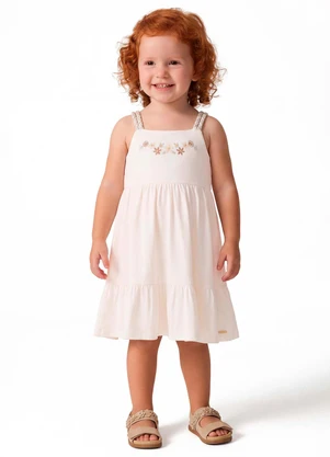 Colorittá - Vestido Infantil Menina Bordado Flor Bege - COLORITTÁ
