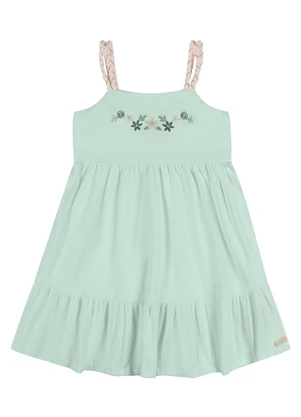 Colorittá - Vestido Infantil Menina Bordado Flor Verde - COLORITTÁ