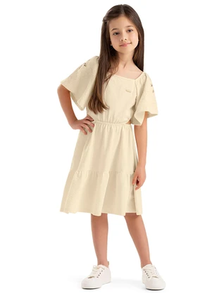 Colorittá - Vestido Infantil Menina Bordado Floral Bege - COLORITTÁ