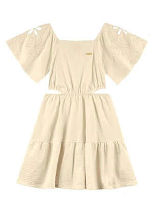 Colorittá - Vestido Infantil Menina Bordado Floral Bege - COLORITTÁ