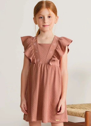 Colorittá - Vestido Infantil Menina Bordado Flores Marrom - COLORITTÁ