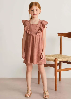 Colorittá - Vestido Infantil Menina Bordado Flores Marrom - COLORITTÁ
