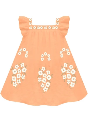 Milon - Vestido Infantil Menina Bordado Laranja - MILON