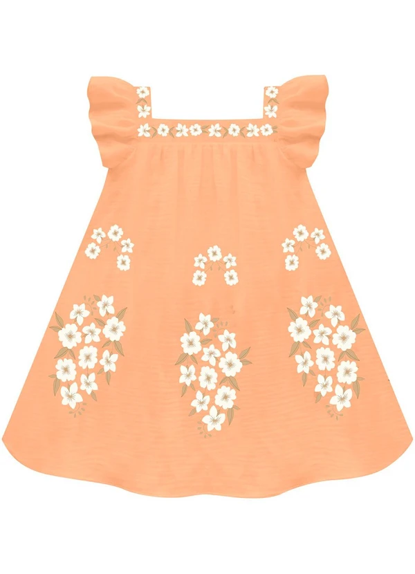 Milon - Vestido Infantil Menina Bordado Laranja