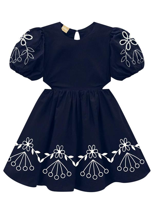 Milon - Vestido Infantil Menina Bordado Marinho