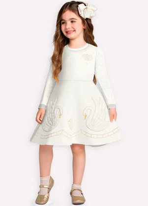 Milon - Vestido Infantil Menina Bordado Off White - MILON
