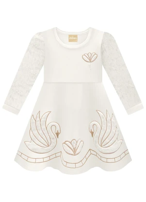 Milon - Vestido Infantil Menina Bordado Off White - MILON