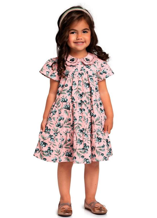 Milon - Vestido Infantil Menina Bordado Rosa