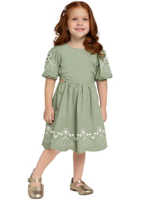 Milon - Vestido Infantil Menina Bordado Verde