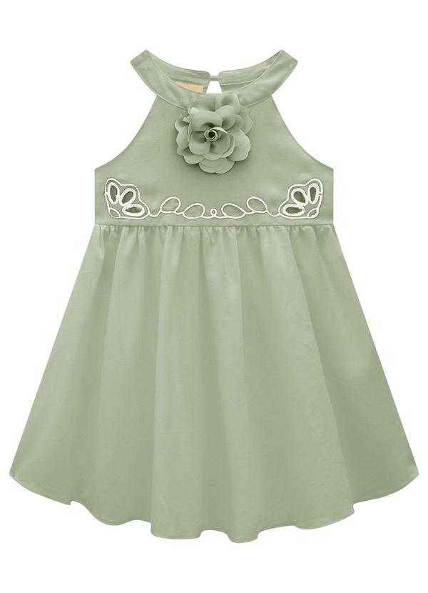 Milon - Vestido Infantil Menina Bordado Verde