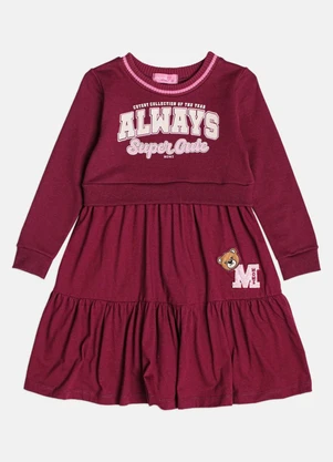Momi - Vestido Infantil Menina Bordô com Patch de Ursinho - MOMI