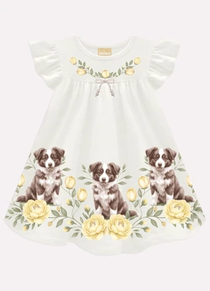 Milon - Vestido Infantil Menina Cachorrinho Branco - MILON