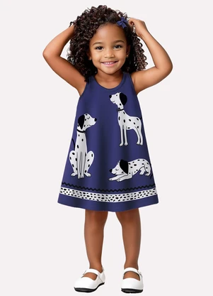 Kyly - Vestido Infantil Menina Cachorrinhos Azul - KYLY