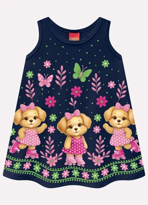 Kyly - Vestido Infantil Menina Cachorrinhos Azul - KYLY