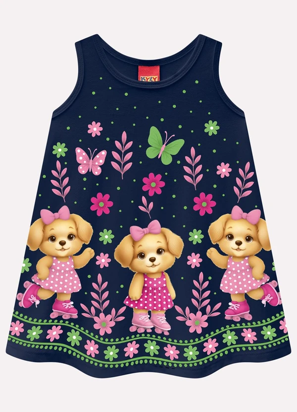 Kyly - Vestido Infantil Menina Cachorrinhos Azul
