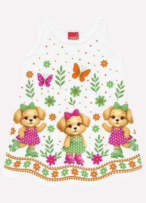 Kyly - Vestido Infantil Menina Cachorrinhos Branco - KYLY