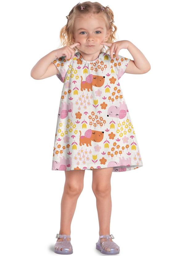 Kyly - Vestido Infantil Menina Cachorrinhos Off White 1