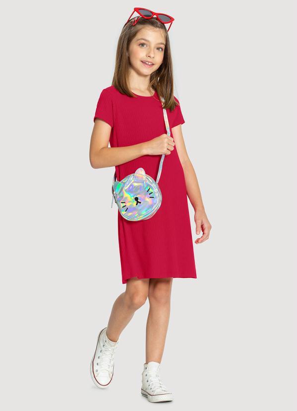 Alakazoo - Vestido Infantil Menina Canelado Básico Vermelho 1