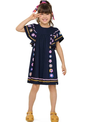Elian - Vestido Infantil Menina Cantarim Floral Azul - ELIAN