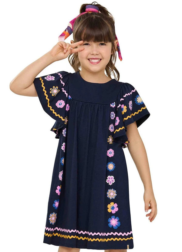 Elian - Vestido Infantil Menina Cantarim Floral Azul