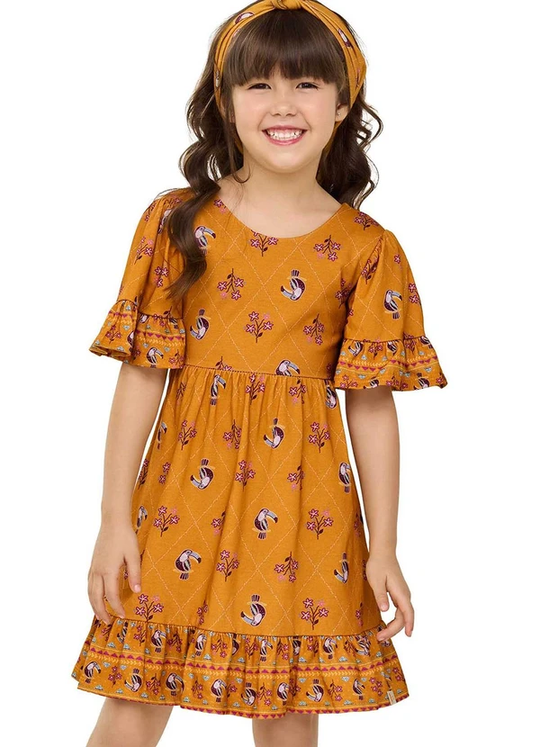 Elian - Vestido Infantil Menina Cantarim Tucanos Laranja