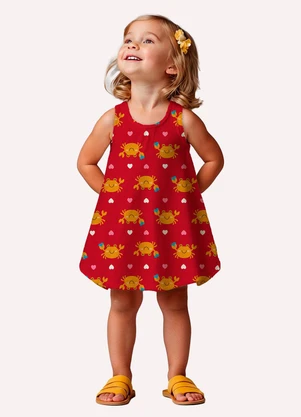 Kyly - Vestido Infantil Menina Carangueijos Vermelho - KYLY
