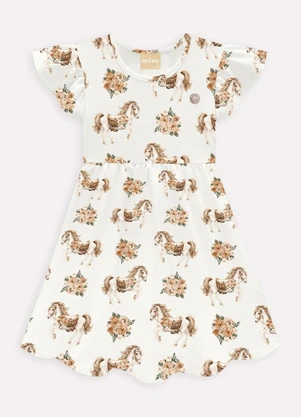Milon - Vestido Infantil Menina Cavalinhos Off White - MILON
