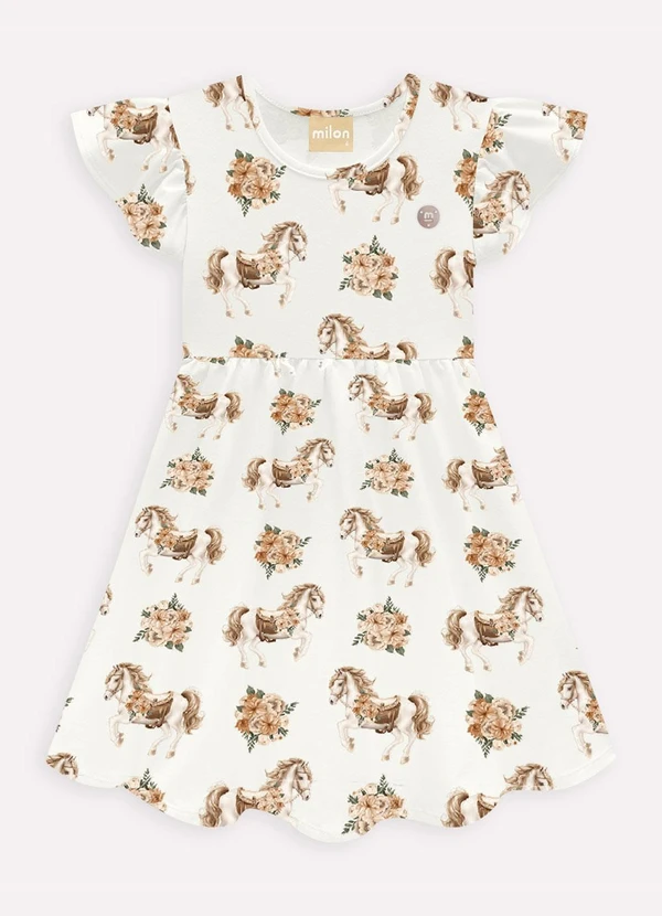 Milon - Vestido Infantil Menina Cavalinhos Off White 1